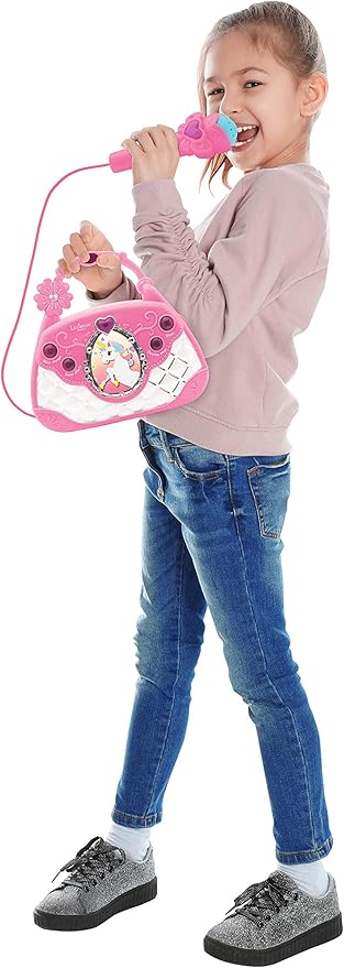 Lexibook Unicorn, Karaoke Bag with Microphone, Voice Changer, Demo Songs, Light Effects, mic Included, aux-in Input, Pink/Blue, K102UNI