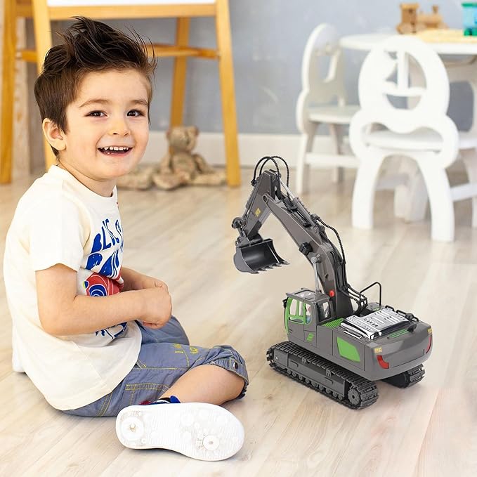 PREPOP Remote Control Excavator Toy for 6-12 yr Boys, Best Birthday Gifts for Kids 6 7 8 9 10 11 Year Old, Green