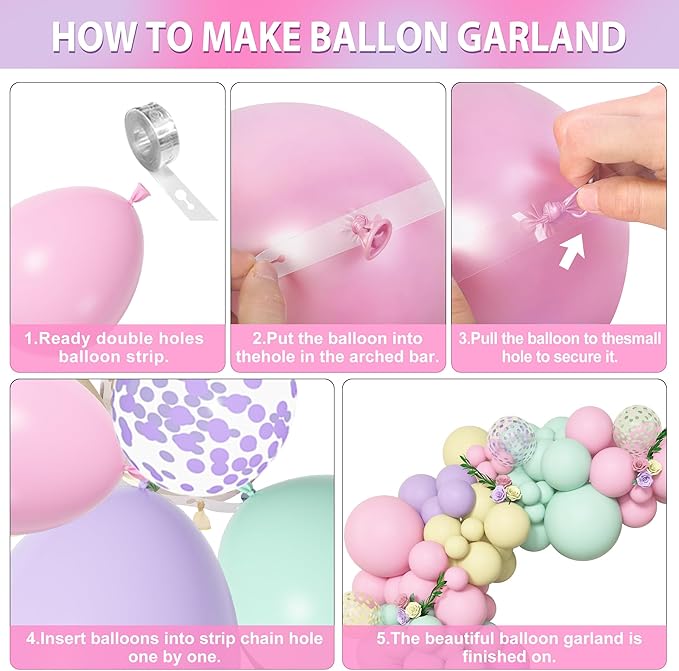 Amandir 153pcs Pastel Balloons Garland Arch Kit, Different Sizes 18 12 10 5inch Pastel Pink Yellow Green Purple Confetti Easter Balloons for Bunny Hunt Spring Baby Shower Birthday Party Decorations