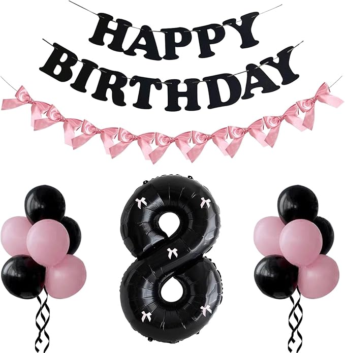 PLAP Birthday Number Balloon Bow Black Party Supplies 32 "Birthday Number Decoration (Pink black number set 8)