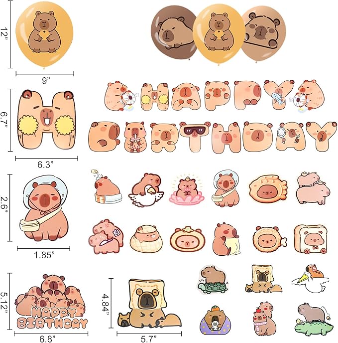 Capybara Theme Birthday Party Decorations, Birthday Party Supplies Decorations Set Include Banner, Balloons, Cake Toppers and Cupcake Toppers for Home Classroom Decor