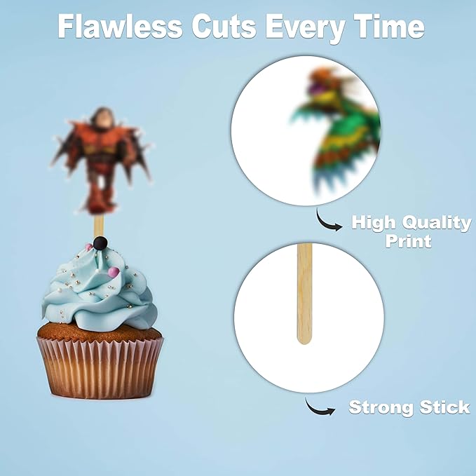 How To Train Your Dragn Cupcake Topper Decorations – Fantasy-Themed Cake Picks Featuring Toothless, Dragns, Viking Symbols – Fun Party Supplies for Birthdays & Celebrations