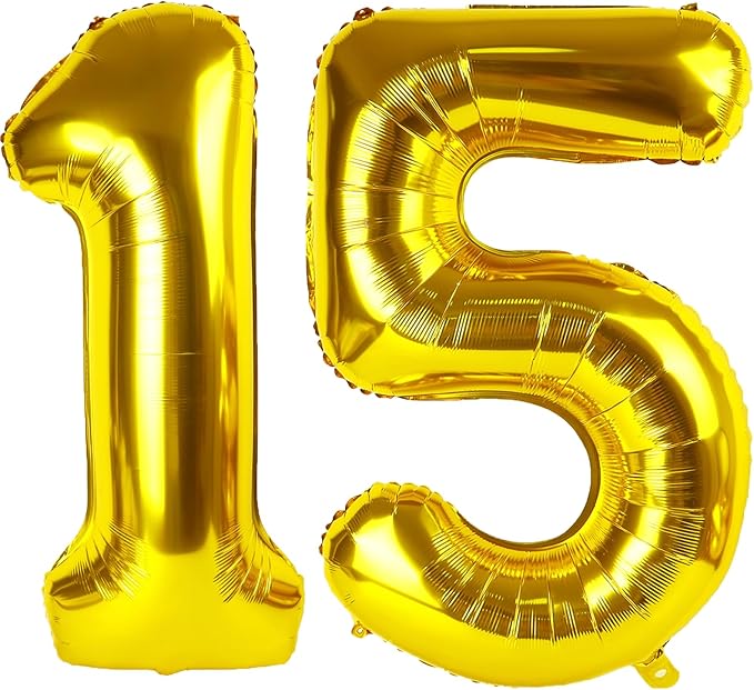 40 Inch Gold Balloon Number 15 Balloon,Jumbo Mylar Foil Helium Balloon for 15 Birthday Digital Balloons for Birthday Party,Wedding Anniversary Party Decorations