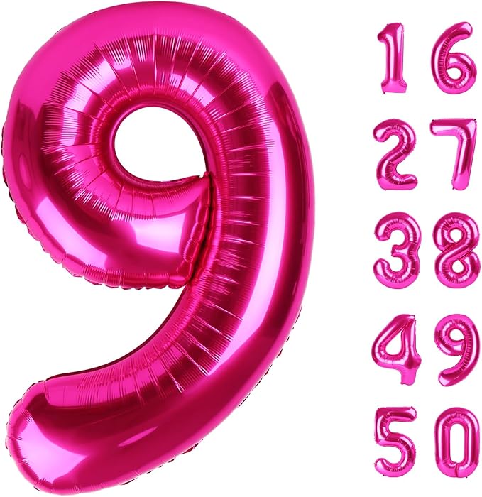 Rose Red Number 9 Balloon 40 Inch,Jumbo Giant Mylar Hot Pink Number 9,Big Large Foil Helium Number Balloons, Digital 9 Helium Balloons for Girls 19 29 Birthday Graduation Princess Party Decorationsn