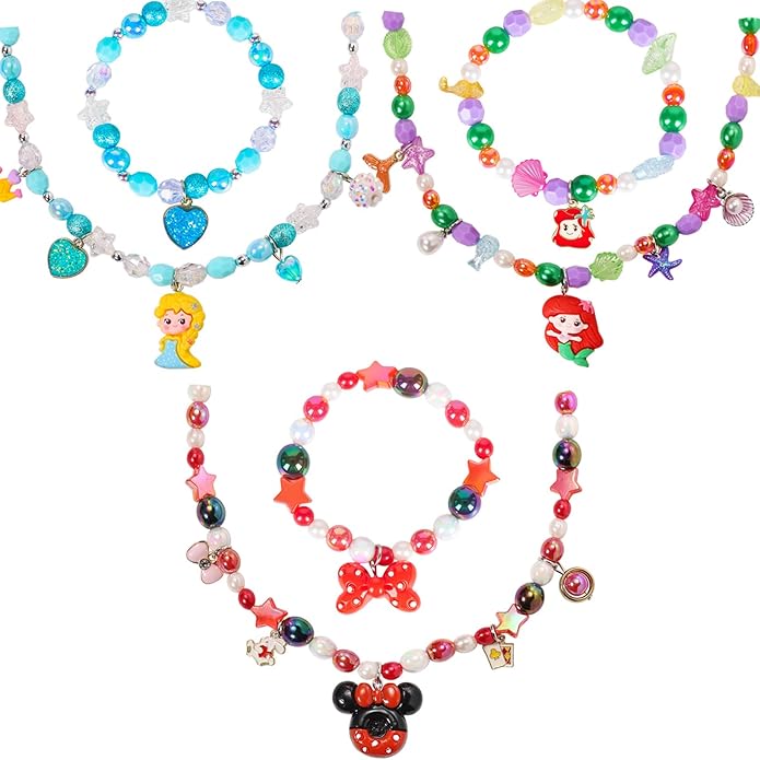 PinkSheep Toddler Jewelry Kids Necklace Choker and Bracelet 3 Pack 9pcs, Little Girls Jewelry In Box, Flower Girl Gift Kids Girls Accessories