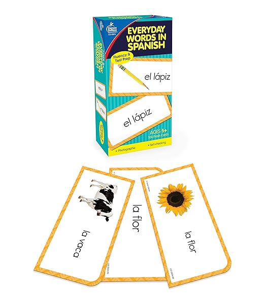 Carson Dellosa 104 Everyday Sight Words in Spanish Flash Cards for Kids, Vocabulary Flashcards for Toddlers Ages 5 and Up, Educational Games for Bilingual and ESL Learners