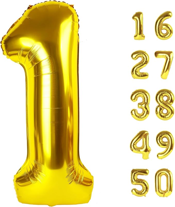 40 Inch Gold Balloon Number 1 First Birthday Jumbo Mylar Foil Helium Balloon for 10 21 31 Birthday Digital for Birthday Party Wedding Anniversary Party Decorations