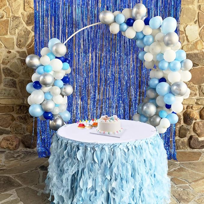 Blue Iridescent Party Decorations Supplies Favors,Iridescent Party Supplies,Tinsel Foil Fringe Curtains Fun Photo Booth Props,Birthday Wedding Party Window Door Decorations( (W)3.2*(H)6.5 Ft, 2 PACKS)