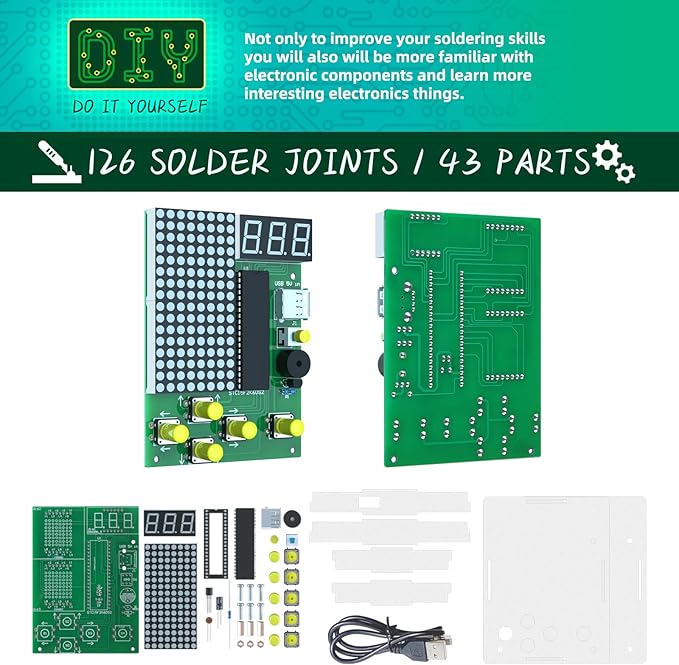 DIY Solder Project Game Kit, Soldering Projects with 4 Retro Classic Games for Electronic Soldering Practice and Learning, for Learning Teaching STEM Education Ideal Gift for Family and Friends