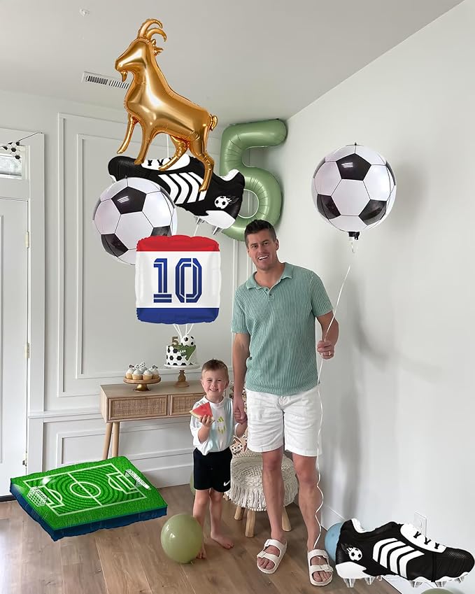 4D Football Balloons Set - Soccer Field, Cleats, Jersey & Goat Shapes | Sports Party Decorations for Fans, Birthday, Game Day (blue &red)