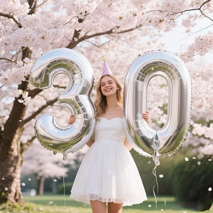 40 Inch Silver balloon 0 Foil Mylar Helium Large Digital Balloon 10th 20th 30th 40th 50th Birthday Numbers Jumbo Balloons 10th Anniversary Events Party Decorations Supplies