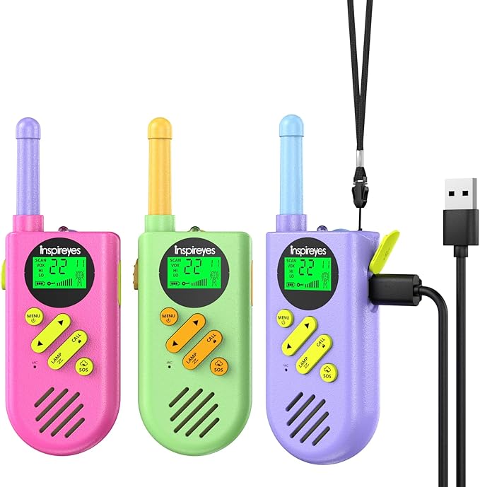 Walkie Talkies for Kids Rechargeable,Toys for Boys and Girls Ages 3-12, 3 Pack Long Range 2-Way Radios, Birthday Gifts,Christmas Stockings, Outdoor Play, Family Games, Hiking Camping Gear