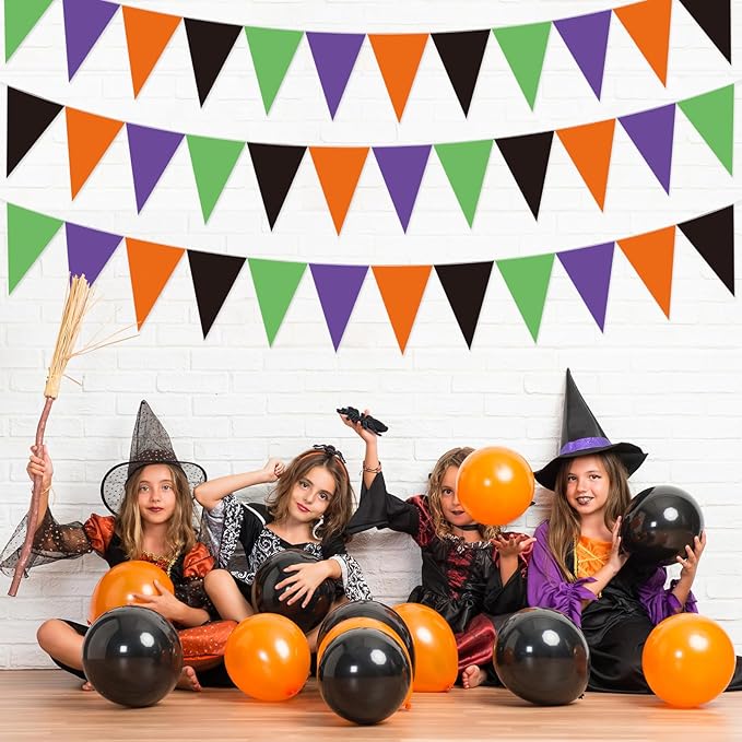 Jetec 5 Pieces 49 Feet Halloween Pennant Banner Party Decorations Black Purple Orange and Green Triangle Flags Bunting Banners for Halloween Carnival Birthday Party Decor Indoor Outdoor Supplies