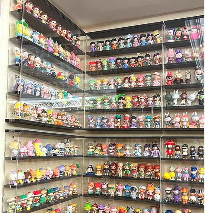 DuvinDD Acrylic Display Case Wall Mounted Funko POP Shelves, Clear Collectibles Showcase Display Cabinet with Sliding Door for Lego Figure Dustproof Hot Wheels Storage Box Black(11.8x3.3x14.8inch)