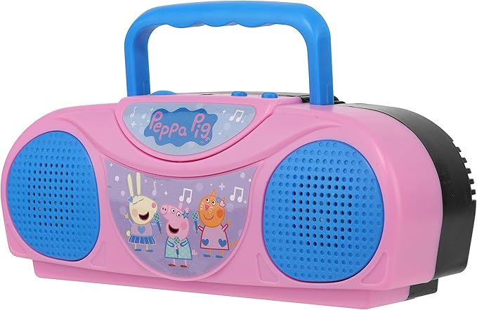 Peppa Pig Kids Karaoke Machine with Radio KO1-03371 by Sakar | Compatible with iPod and MP3 Player, AM FM Portable Radio, Includes Corded Microphone for Kids, Durable Handle, Red/Blue Design