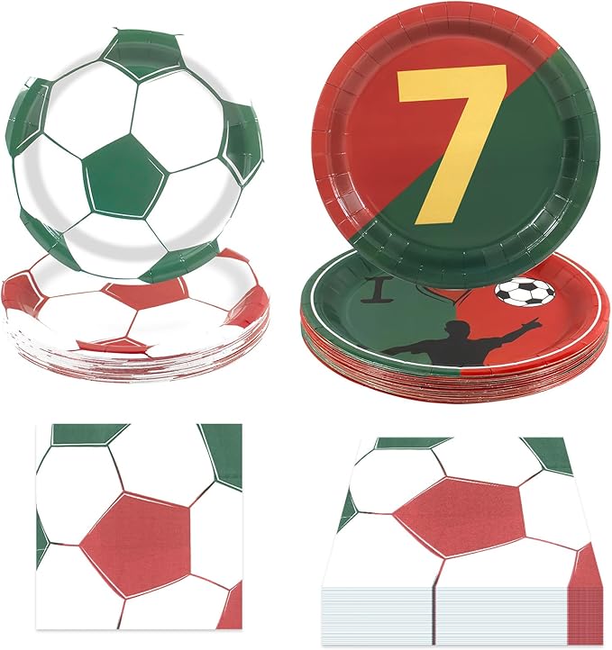 180Pcs Soccer Party Supplies Paper Plates and Napkins Serve 60 Disposable Tableware Set for Birthday Party Decorations Game Day Family Holiday Sports Events