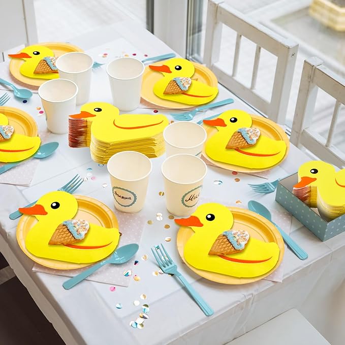 Henoyso 100 Pcs Rubber Duck Paper Napkins Cute Party Napkins Rubber Duck Party Supplies for Birthday Baby Shower Dinner Picnic Summer Table Decorations Favors