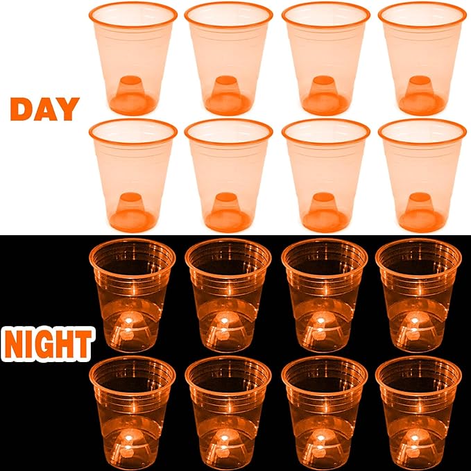 mishunyus 24 Pack Orange Cup, Glow Orange Cups Party Cups-16 oz Suitable for Both Night and Day Party Decoration Supplies,For Halloween Party, Weddings, Beach, Holidays