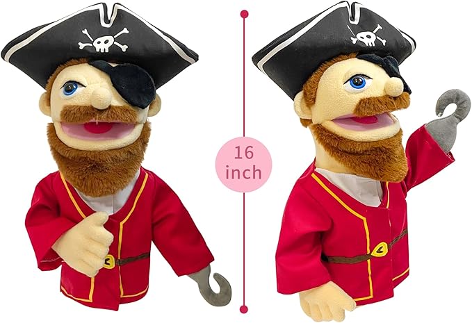 16" Puppets Entriloquist Puppet,Hand Puppets for Kids Plush Pirate Puppets for Adults with Removable Mouth Puppe t for Kids Ages 4-8，Hand Pupp et for Adults with Scalable Puppe t Control Rod