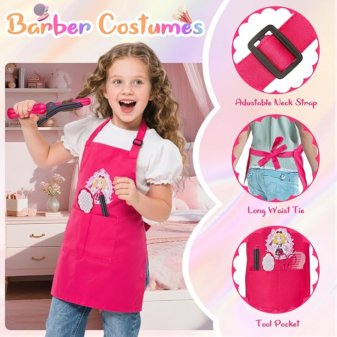 Hair Salon Toys for Girls,34Pcs Pretend Play Makeup Beauty Hair Styling Set with Blow Dryer, Mirror,Barber Apron, Scissors and Stylist Accessories Girls Toys for 3-9 Year Old