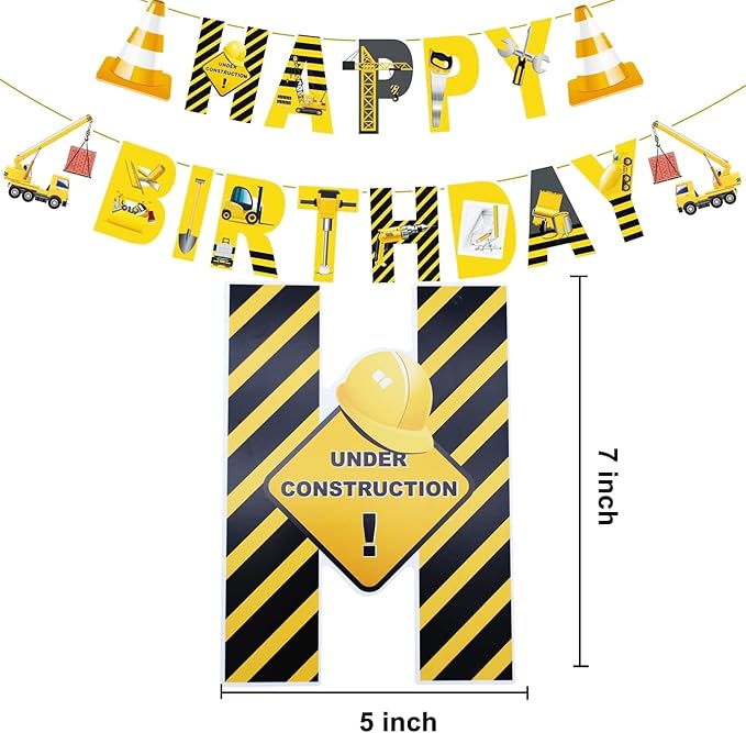 Construction Birthday Party Supplies Set For Boys - 24 Guests – Dump Truck And Tractor Party Decorations, Paper Plates Cups Napkins Straws Balloons Cutlery Toppers Banners Tablecloth