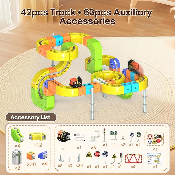 3D Gravity-Defying Electric Magnetic Train Set,Modular Reconfigurable Race Track Kit, STEM Educational Building Toy for Kids 3-12, Safe & Durable for Boys Girls