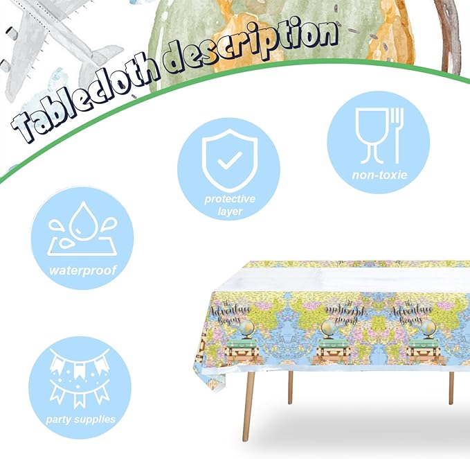 41pcs Adventure World Awaits Map Party Supplies ,include 20 Dessert Plates, 20 Napkin and 1pcs Tablecloth, Adventure World Awaits Map Party Set Used for The Adventure Begin Birthday Party Decoration