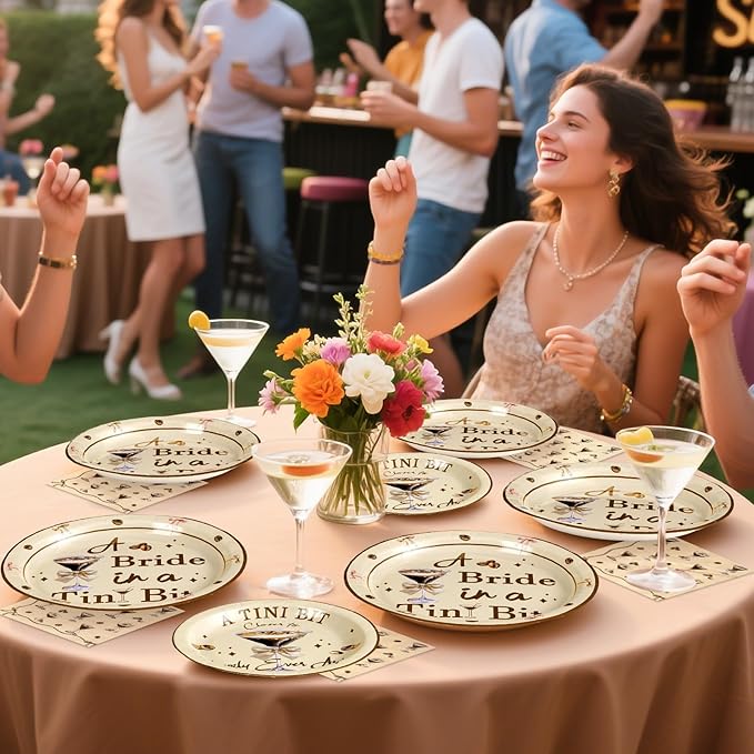 96Pcs Tiny Bit Bridal Shower Party Decorations A Bride In A Tiny Bit Paper Plates and Napkins Espresso Martini Bachelorette Tableware Set for Bridal Shower Bride To Be Party Wedding Supplies Serves 24