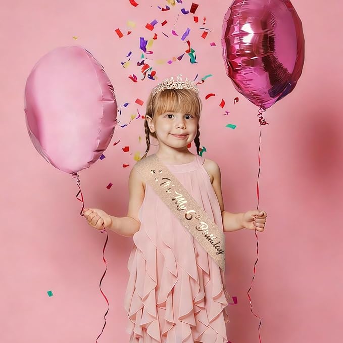 Semato 6th Birthday Decorations for Girl Sash and Crown Kit Rose Gold 6 Year Old Girl Birthday Gifts for Her Party Supplies