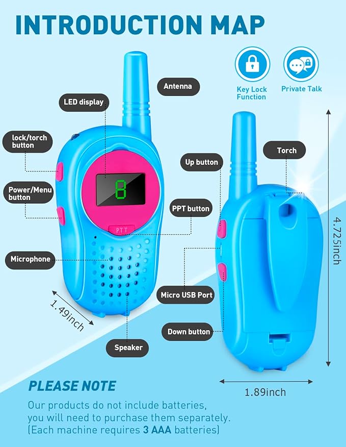 Walkie Talkies for Kids 3 Pack Toys - Walkie Talkies Long Rangr LCD Flashlight 3 Miles Range - Best Christmas Birthday Gifts for 6-8 Year Old Boys and Girls