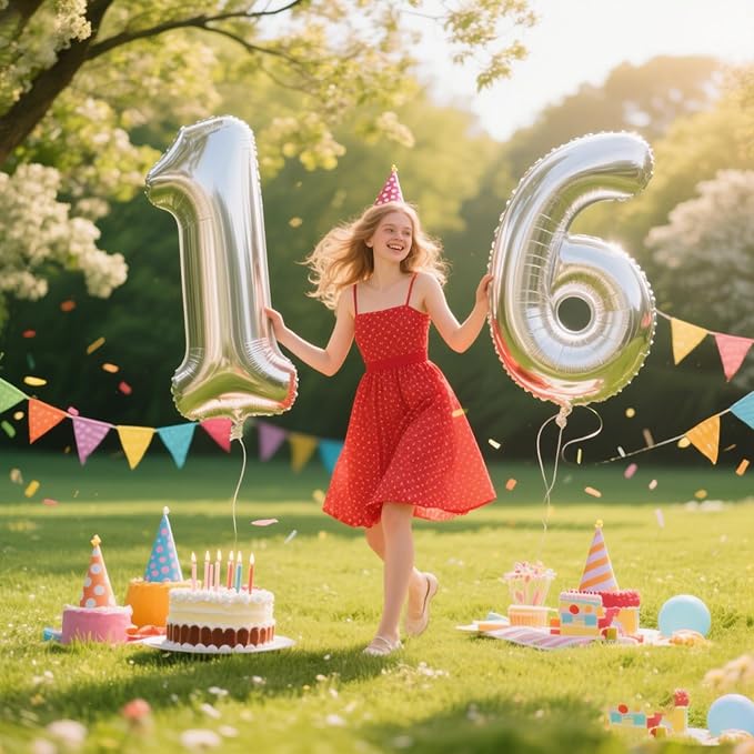 40 Inch Silver 6 Number Balloons Giant number balloons 6 Foil Mylar Helium Large Digital Balloon Gold Birthday Numbers Jumbo Balloons 16th or 61st Anniversary Party Decorations Supplies
