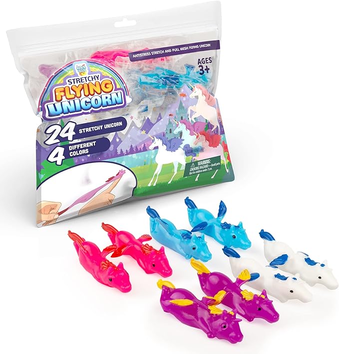 PICK A TOY Unicorn Slingshot Toys for Kids – 24 Pack Stretchy Finger Slingshot Party Favors, Unicorn Goodie Bag Fillers, Birthday Party Favors for Girls Boys, Classroom Prizes, Easter Egg Fillers