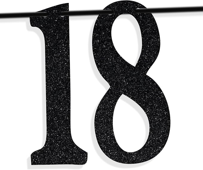 Black Glitter Look at You Turning 18 & Sh*t Banner, Happy 18th Birthday/Level 18 Unlocked/Cheers to 18 Years, Funny 18th Birthday Party Decorations Supplies