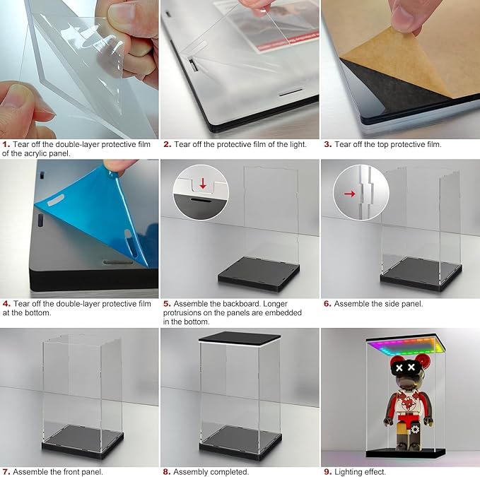 LANSCOERY RGB Lighted Acrylic Display Case, Dustproof Showcase Box with UV Protection for Figures, Collectibles, Toys – 9.8x7.1x16.5inch