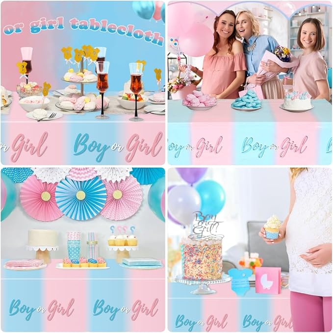 3PCS Plastic Gender Reveal Tablecloths,Gender Reveal Party Supplies Disposable Pink and Blue Table Cover for Boy or Girl GenderReveal Parties Baby Shower Birthday Party Decorations, 51.2X 86.6inch