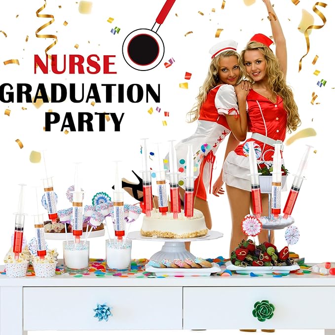 40 Pcs Nursing Graduation Party Supplies, 20 Pcs Plastic Syringes for Drinks, 20 Sticky Labels, Class of 2026 Graduation Decoration Nurse Party Supplies Bsn Rn Lpn Gift(20 ml)