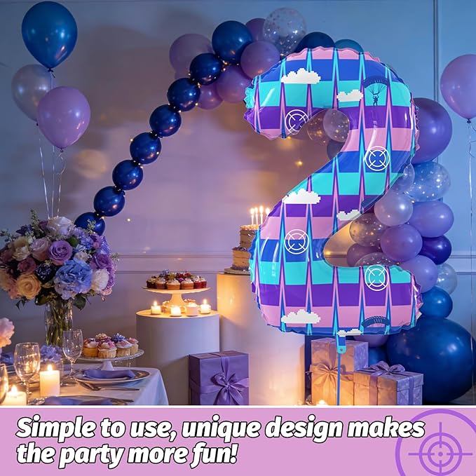 40 Inch Video Game Theme Number 2 Balloons Large Birthday Party Number Balloons Piñata Gaming for Kids Battle Boys Birthday Party Decoration Supplies