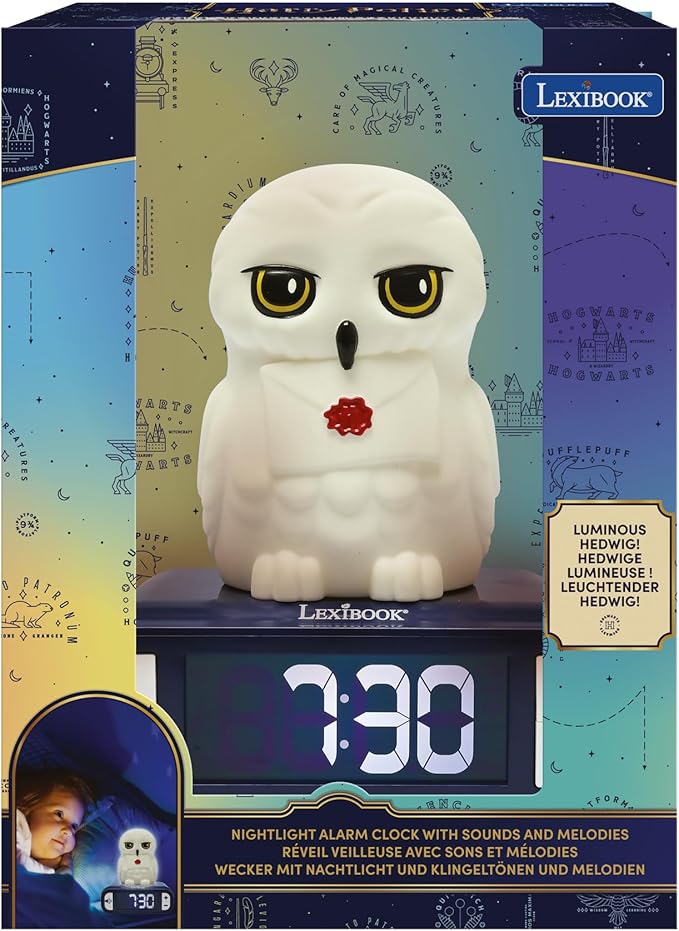 LEXiBOOK, Hedwig, Hedwig Nightlight Alarm Clock, Sounds and Melodies, Backlit LCD Screen, Luminous, Snooze, RL800HP1