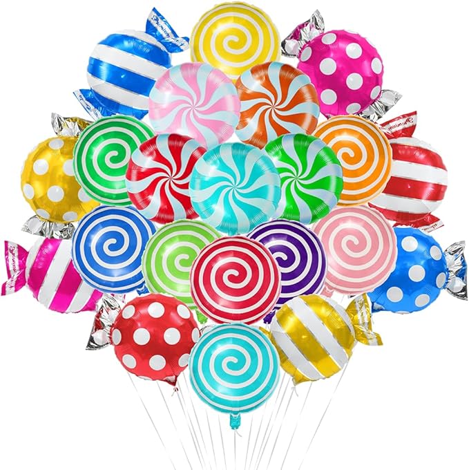 Candies Balloon Candyland Party Decoration For Sweet Shop Birthday Wedding Baby Shower Photo Backdrop, 22 Pack Candy Lollipop Balloons (8 Sweet Candy Balloon +14 Windmill Swirl Round Lollipop Balloon)