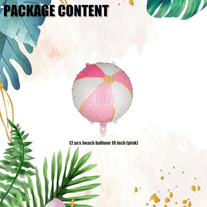 GGDE Beach Ball Balloons Pink 12 Pcs 18 Inch Mylar Summer Swimming Hawaiian Luau Hawaii Beach Pool Theme Birthday Party Decor Supplies