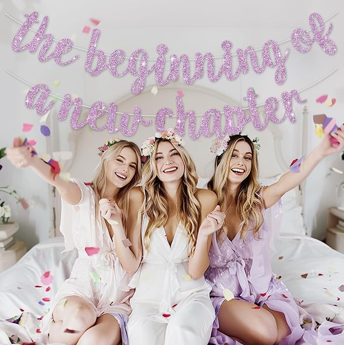 BEISHIDA The Beginning of A New Chapter Banner, Farewell party Decoration,Graduation Sign 2026 Banner,Happy retirement Supplies,Going away party Sign Garland,Graduation banner Glitter Light Purple