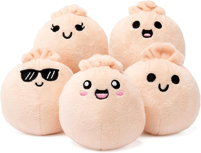 Emotional Support Dumplings by Relatable, Easter Plush Cuddly Stuffed Animals and Toys, Cute Easter Basket Stuffers, Non Candy Easter Gift Basket Ideas, Includes 5 Plushies with Carrying Basket