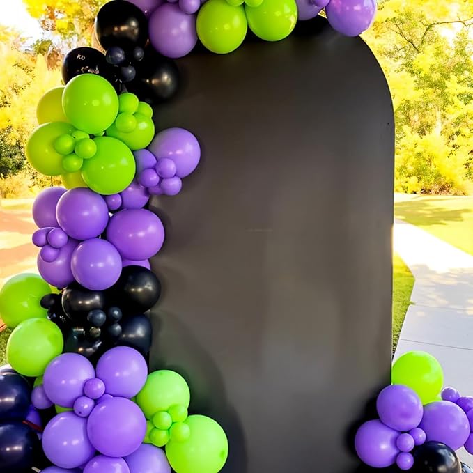 Purple Green Black Balloons, 12 Inch Fruit Green Dark Purple Black Balloons with Star Foil Balloon for Boys 2nd 3rd 4th Birthday Party Baby Shower Decorations
