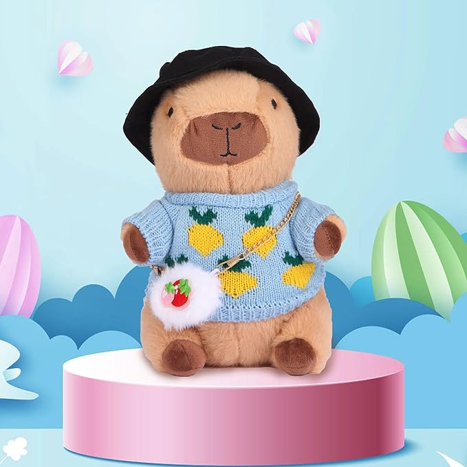 Cute Capybara Plush with 9 pcs Clothes & Accessories, Soft Capybara Stuffed Animal Capybara Plush Toy, Dress Up Kawaii Capybara Plushies Birthday Gifts for Kids Boys Girls 10.2 inch