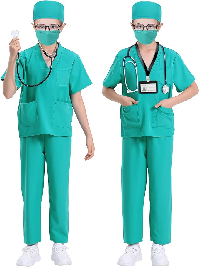 ICECUTE Doctor Costume for Kids Scrubs with Accessories,7Pcs Toddler Halloween Costume for Boy Girls,3-11 Years
