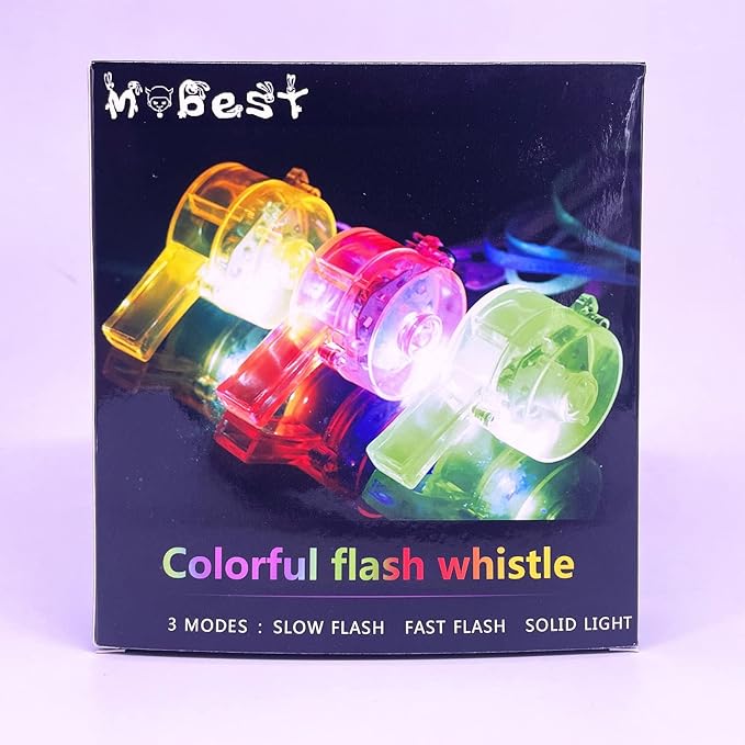 M.best Glow Whistles Bulk Party Supplies - LED Light Up Whistle with Lanyard Necklace Glow in The Dark Fun Party Favors for Kids & Adults,12 Pack