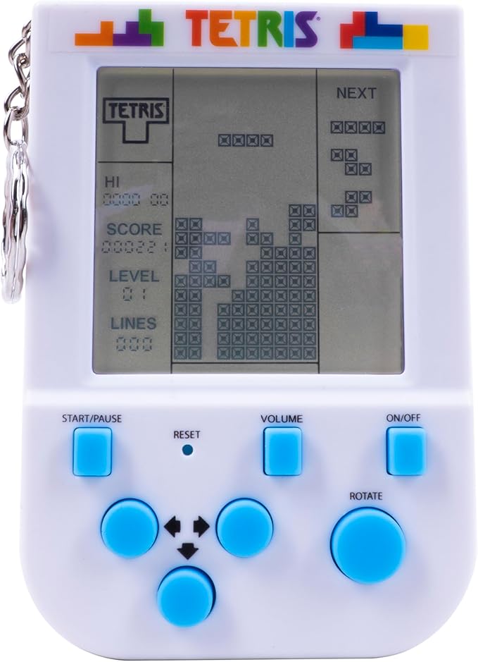Tetris Keyring Handheld Arcade Game - Retro Mini Portable Handheld Tetris Game for Kids and Adults. Traditional Game Play with 15 Retro Gaming Levels Including Original Tetris Gameplay & Sounds.