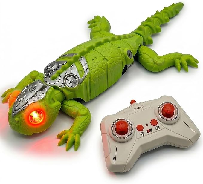 RC Wall Climbing Gecko, 360° Spin Zero Gravity Stunt Robot, Rechargeable Remote Control Lizard with LED Eyes, Dual Mode Floor & Ceiling Racer, Scary Prank Toy Gifts for Boys & Girls Ages 4-12 (Green)