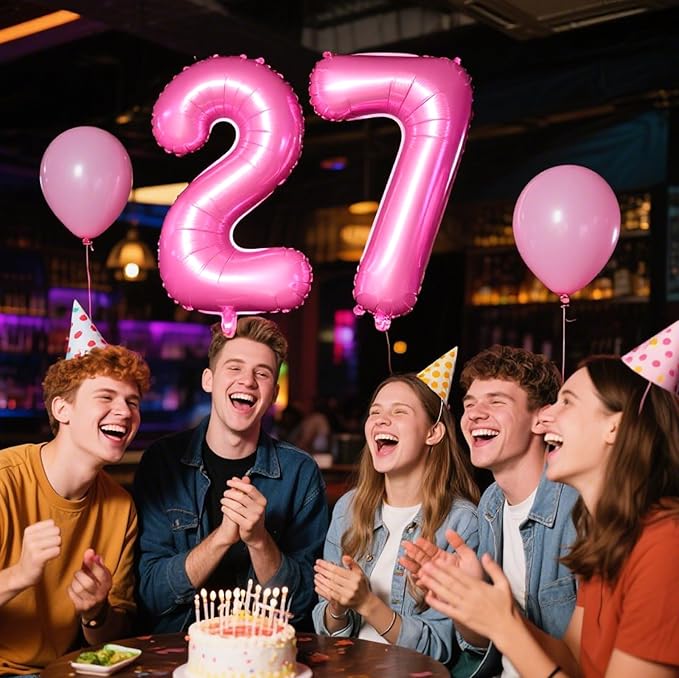 40 Inch Pink Number 27 Digital Balloon,Jumbo Mylar Foil Helium Balloon for 27 Balloons for Birthday Party,Wedding Anniversary Party Decorations