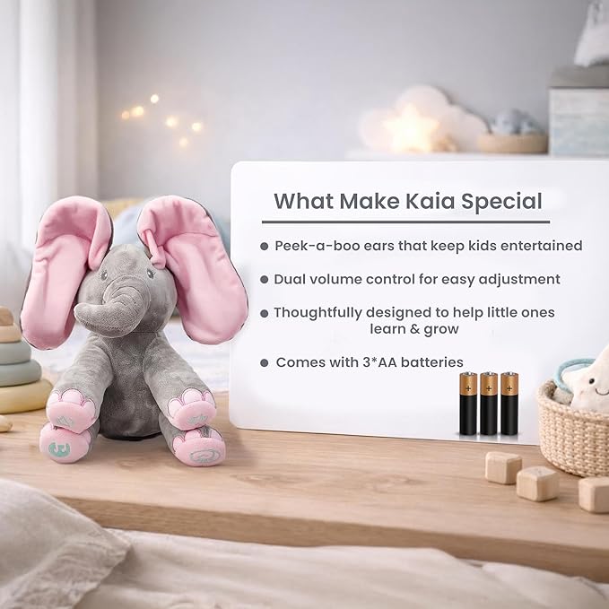Dimple Kaia Elephant Stuffed Animal Toy - Animated Plush Pink Singing Elephant, Interactive Musical Peek-a-Boo for Babies, Kids, for Toddlers, Ages 0 and Up(Battery Included)